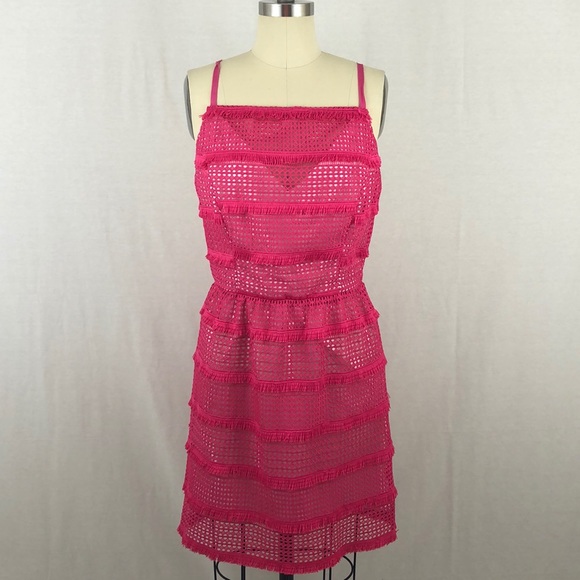 Barbie Pink! Anthropologie Hutch Eyelet Fringe Pink Dress - Picture 1 of 7